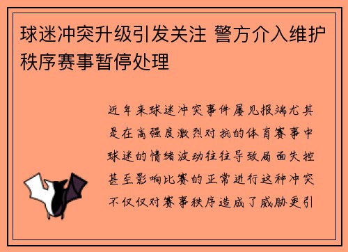 球迷冲突升级引发关注 警方介入维护秩序赛事暂停处理