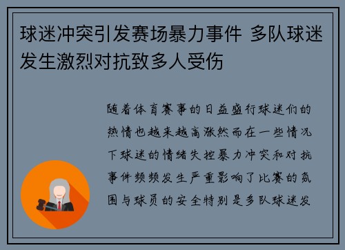 球迷冲突引发赛场暴力事件 多队球迷发生激烈对抗致多人受伤